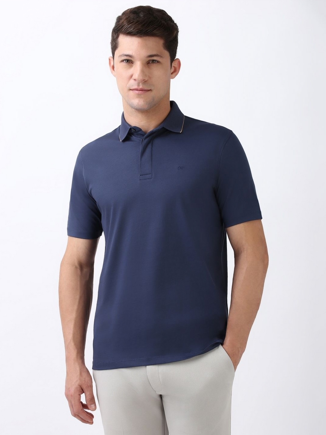 

Peter England Elite Men Solid Polo Collar Cotton T-shirt, Navy blue