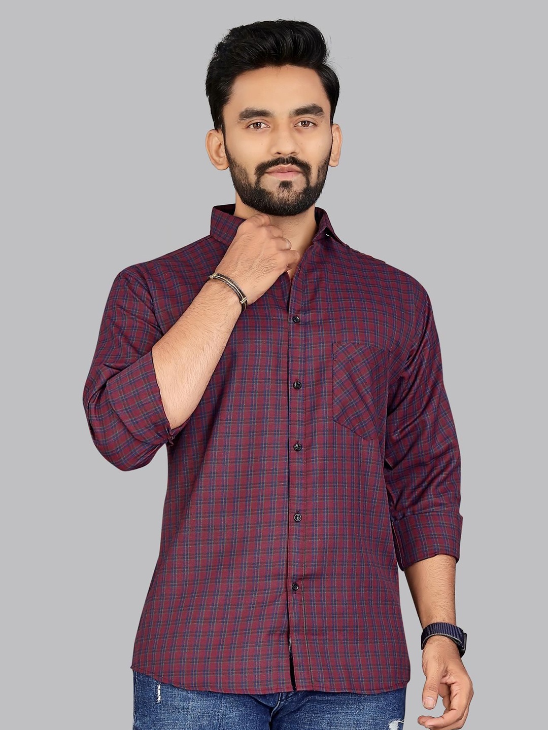 

ADWYN PETER Men Classic Opaque Checked Cotton Casual Shirt, Maroon