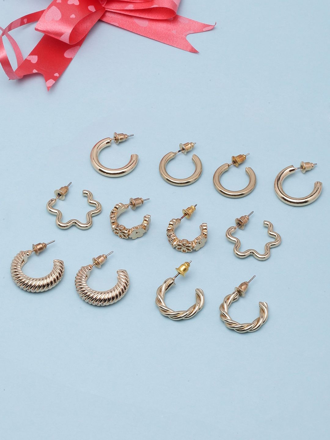 

KPOP Set Of 6 Gold Plated Circular Half Hoop Earrings