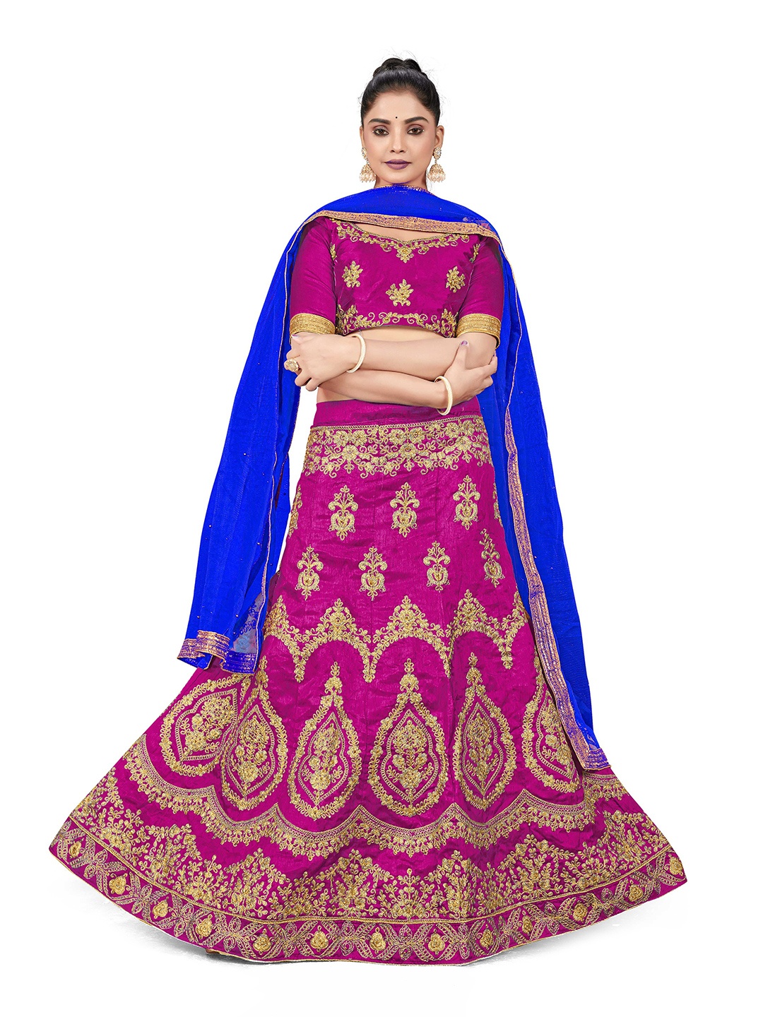 

Maroosh Embellished Thread Work Unstitched Lehenga & Blouse With Dupatta, Purple