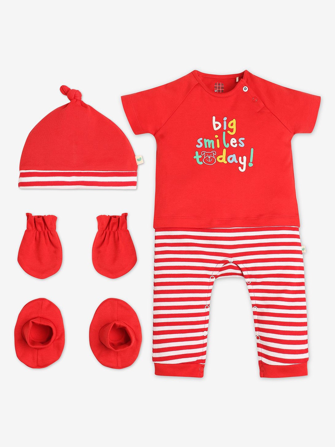 

Ed-a-Mamma Baby Infant Boys Set Of 4 Striped Pure Cotton Baby Apparel Gift Set, Red