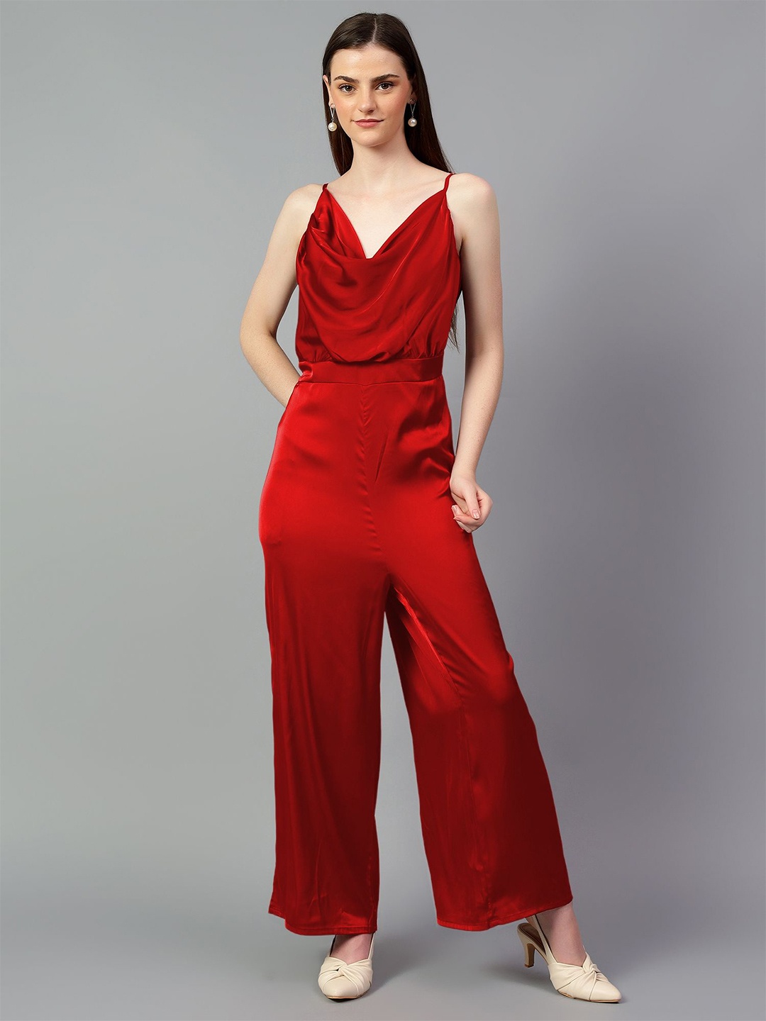 

Kotty Cowl Neck Basic Jumpsuit, Red