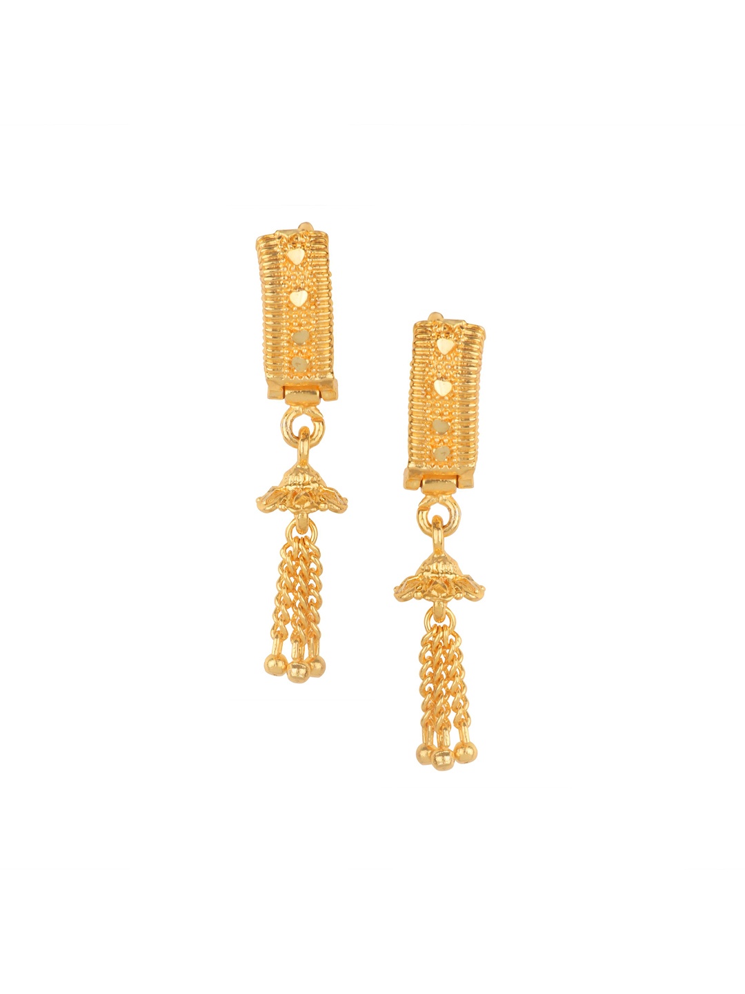 

Heer Collection Gold-Plated Contemporary Temple Drop Earrings