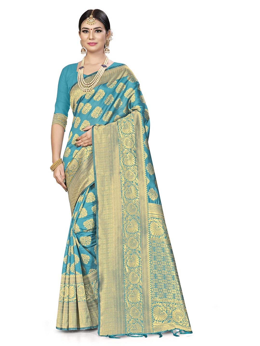 

Maroosh Woven Design Zari Banarasi Saree, Turquoise blue