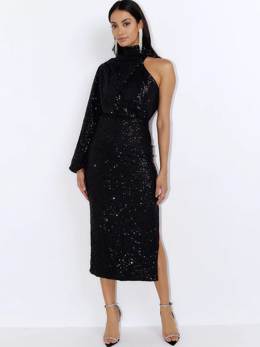

HERE&NOW Women Embellished Sheath Midi Dress, Black