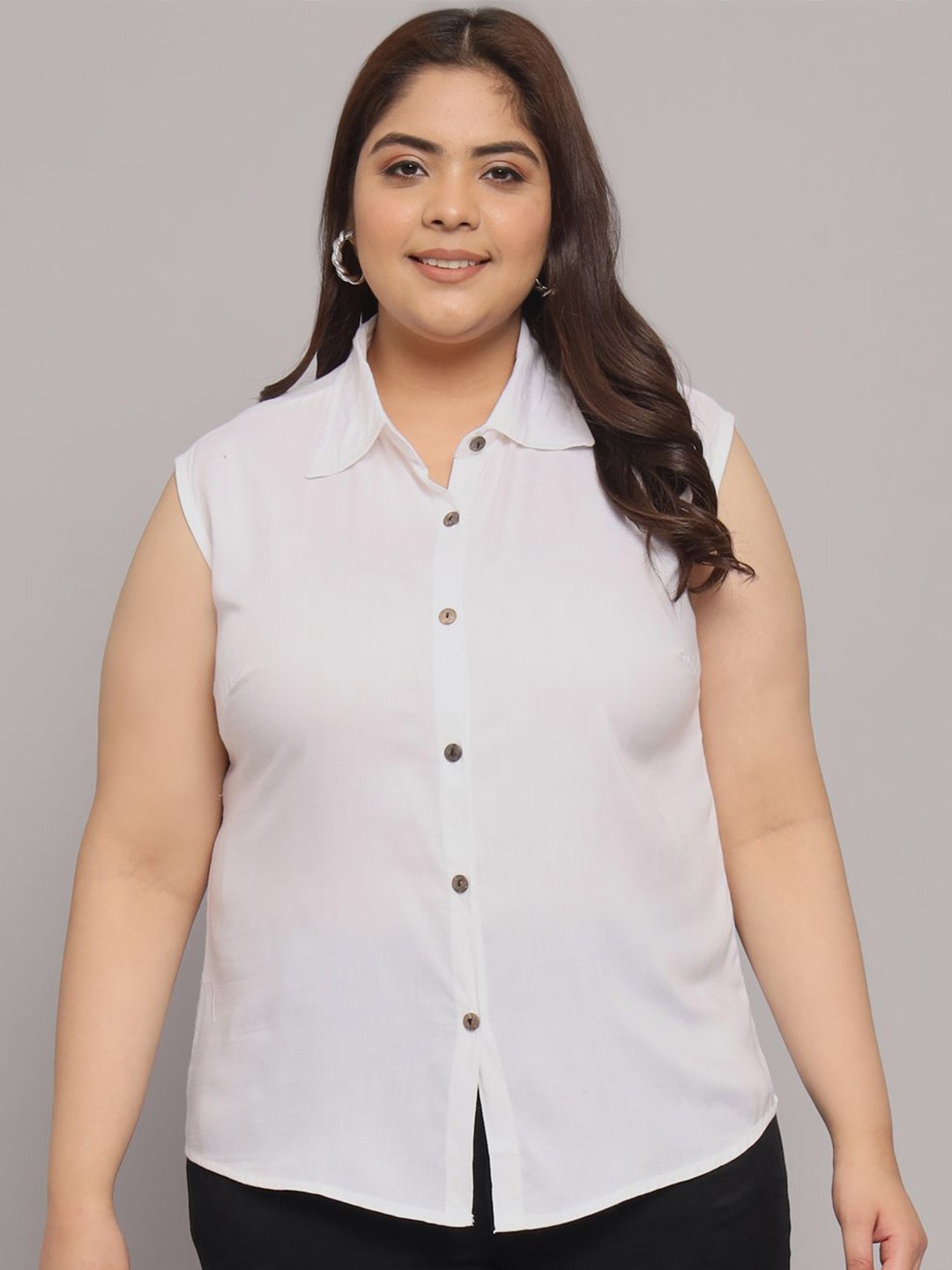 

Funday Fashion Women Spread Collar Solid Cotton Casual Shirt, White
