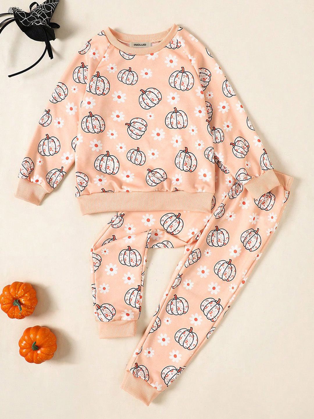 

INCLUD Girls Printed Slip On Clothing Set, Peach