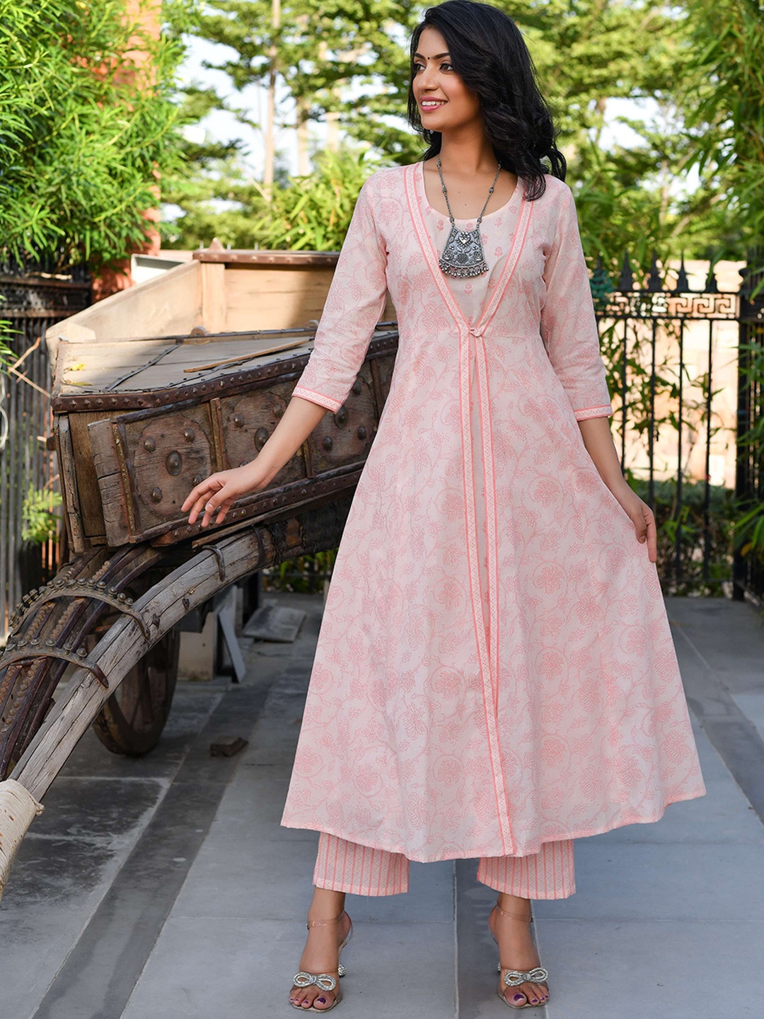 

Anastay Clothing Women Pure Cotton A-Line Jacket Kurta set, Pink