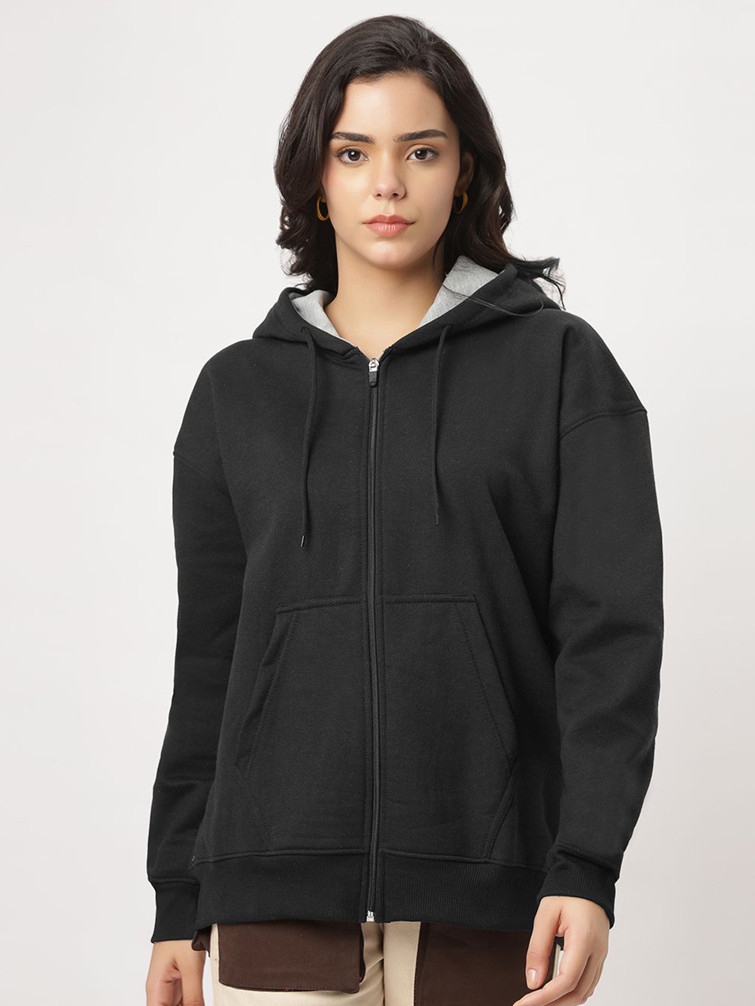 

Be Savage Women Solid Hood Fleece Pullover Sweatshirt, Black