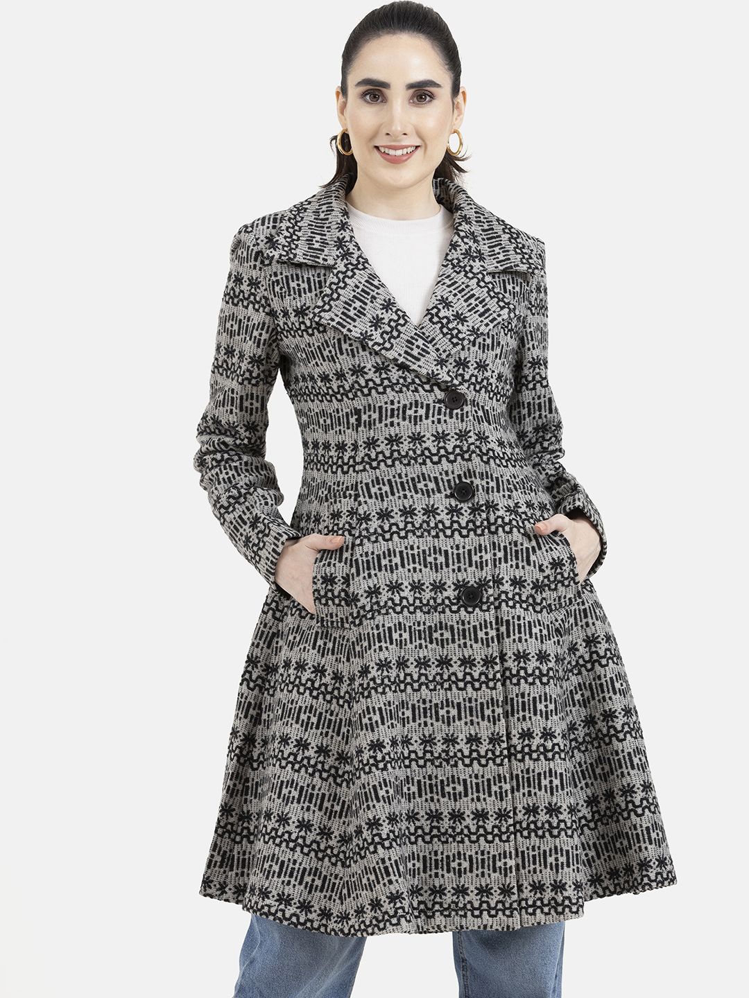 

Owncraft Women Double Breasted Wool Trench Coat, Grey