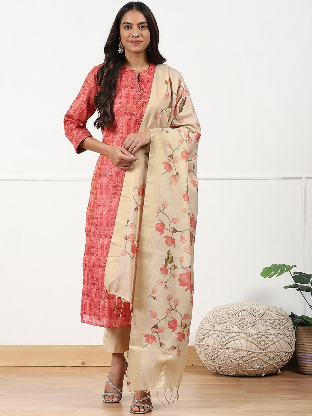 

Biba Unstitched Dress Material, Red