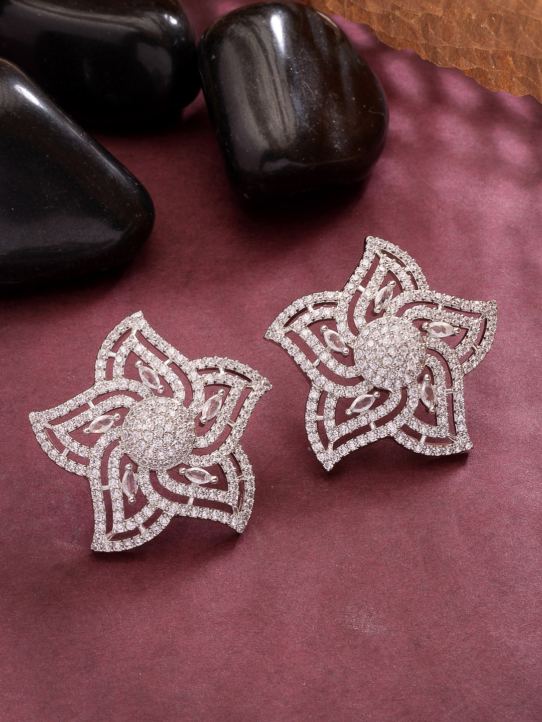 

NVR Silver-Plated Contemporary American Diamond Studded Earrings