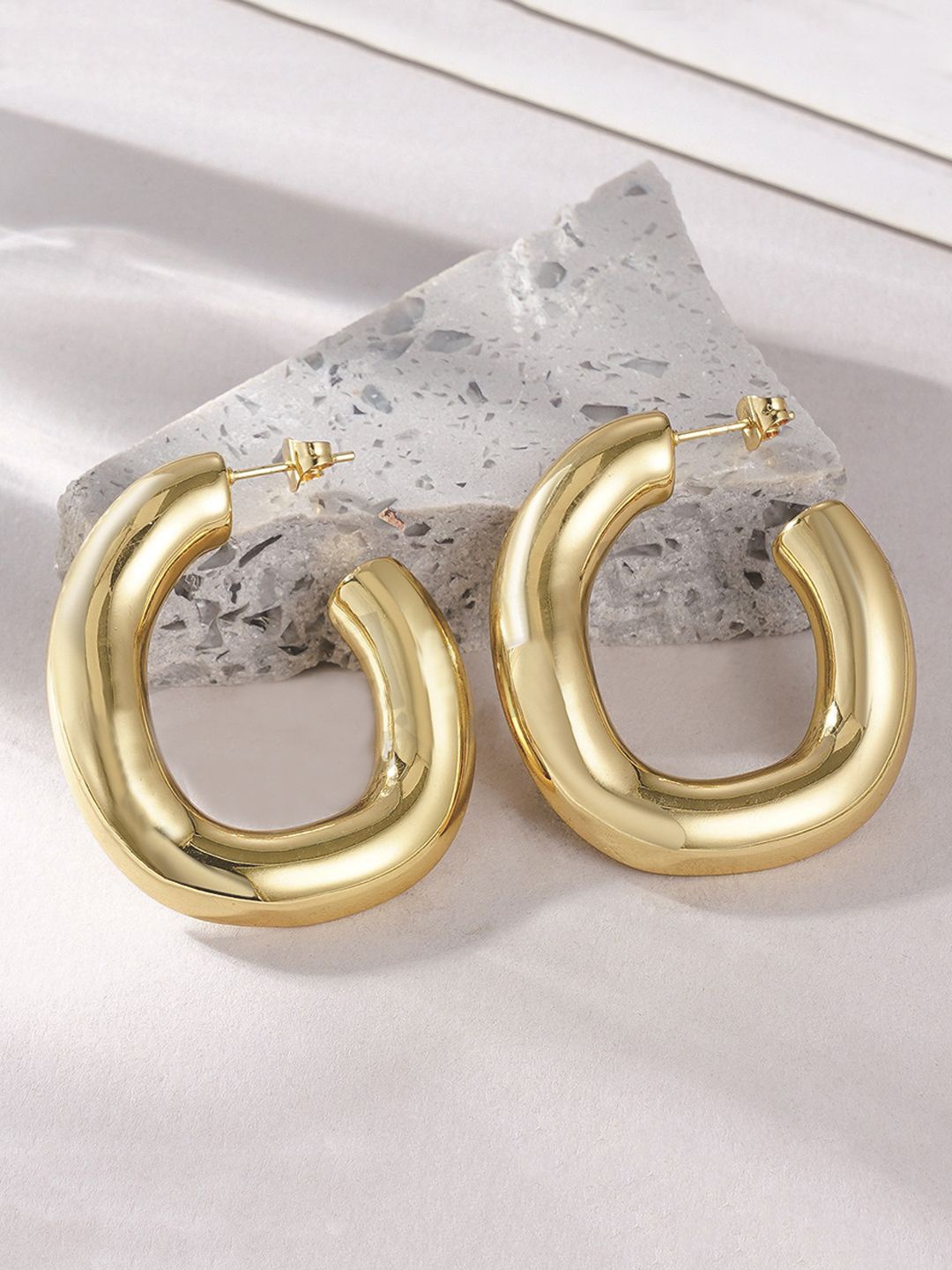 

Krelin Gold-Plated Stainless Steel Twisted Geometric Half Hoop Earrings