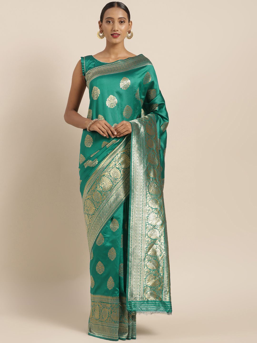 

Maroosh Ethnic Motifs Woven Design Zari Banarasi Saree, Green