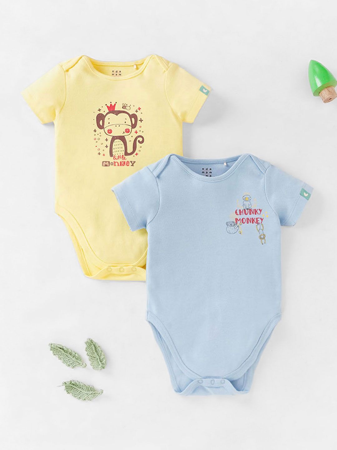 

Ed-a-Mamma Baby Boys Pack Of 2 Printed Pure Cotton Bodysuit, Yellow