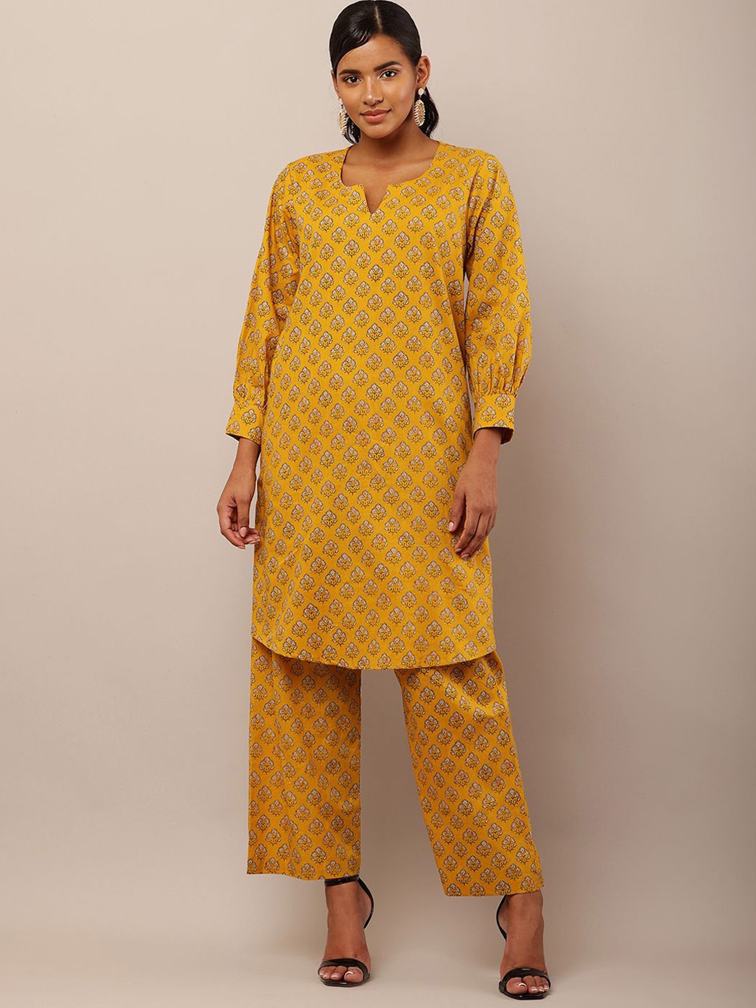 

ROZANAJAIPUR Printed Top With Trouser Co-Ords, Yellow