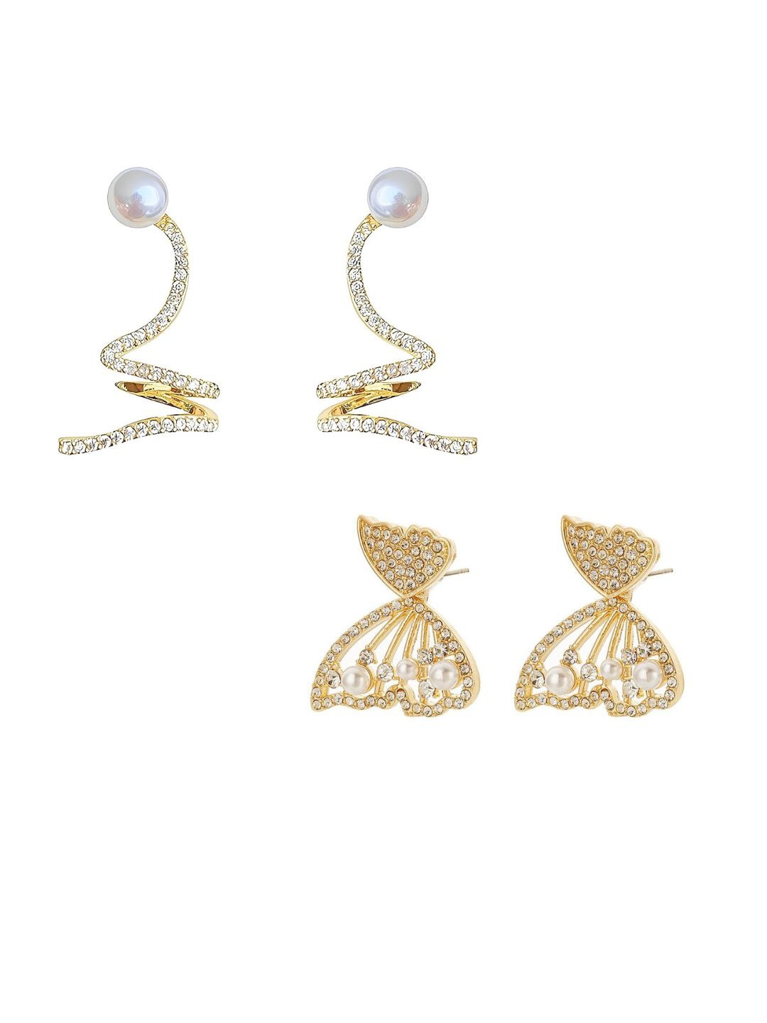 

Pinapes Set Of 2 Gold Plated Pearl Beaded Contemporary Drop Earrings