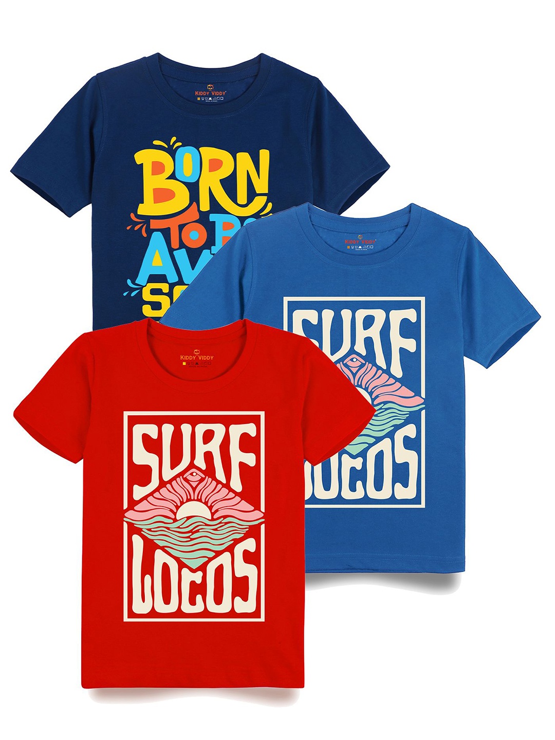 

AUSK Boys Pack Of 3 Graphic Printed Round Neck Cotton T-shirts, Blue