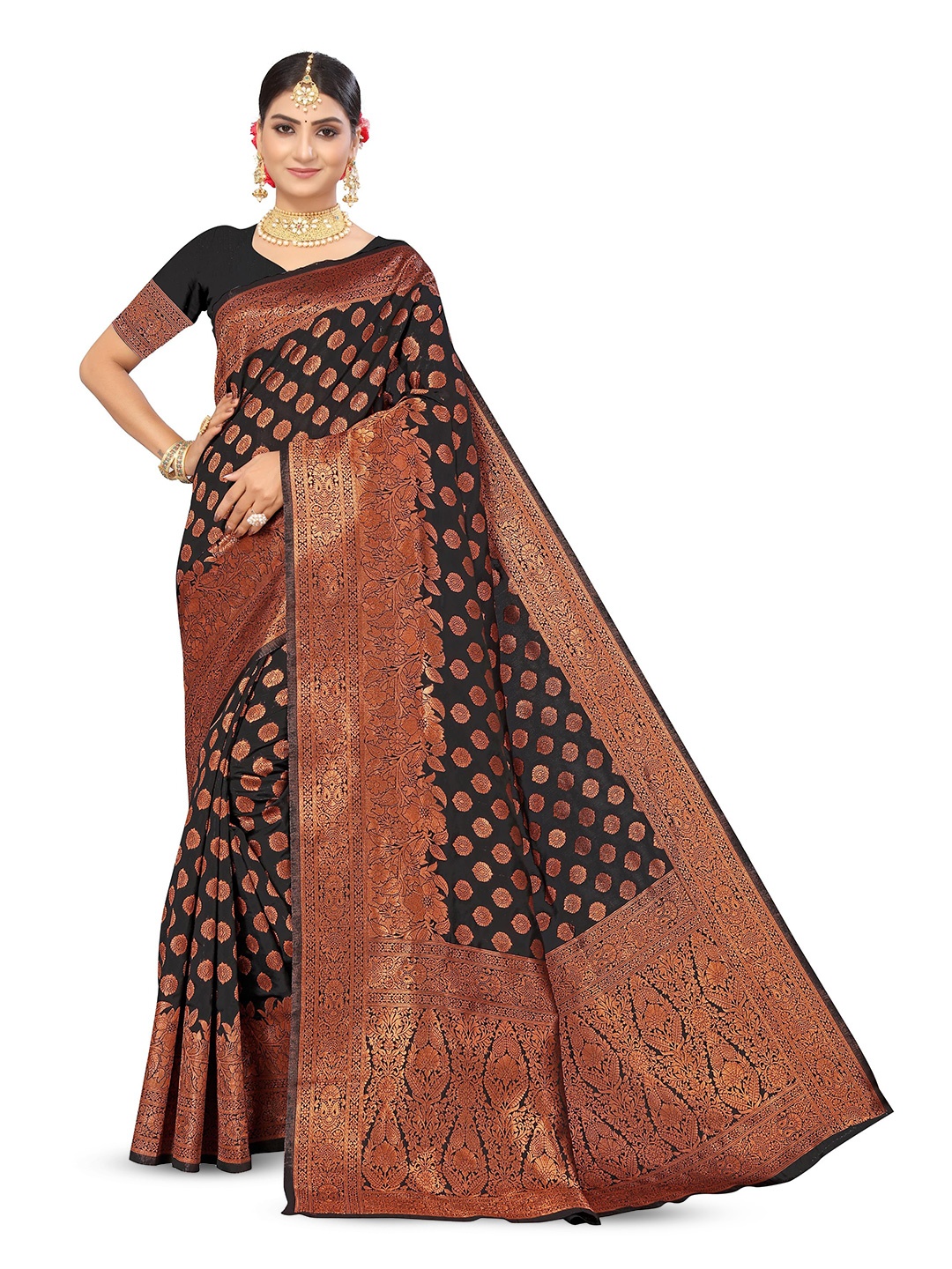 

Maroosh Ethnic Motifs Zari Banarasi Saree, Black