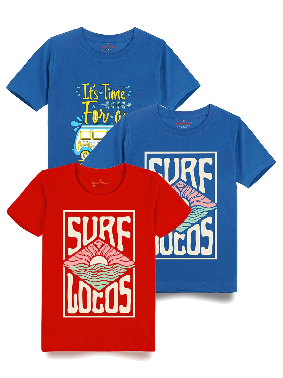 

AUSK Boys Pack Of 3 Graphic Printed Round Neck Cotton T-shirts, Blue