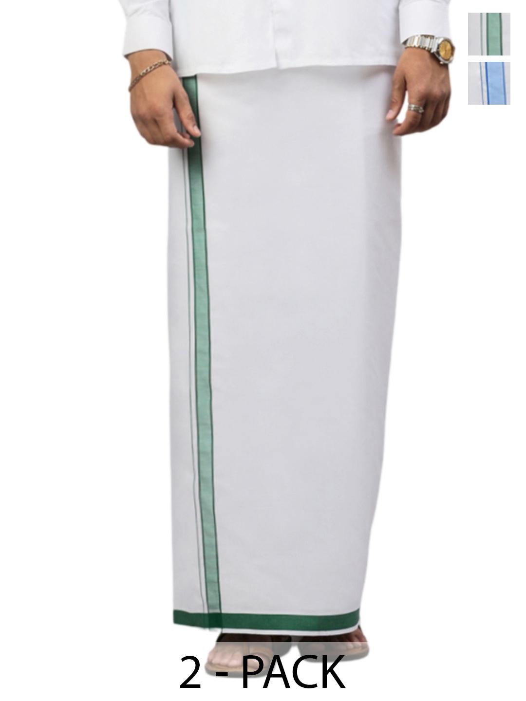 

Ramraj Pack of 2 Men Solid Border Dhoti, White