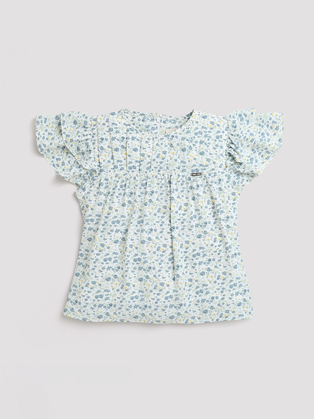 

Tiny Girl Floral Printed Round Neck Top, Green