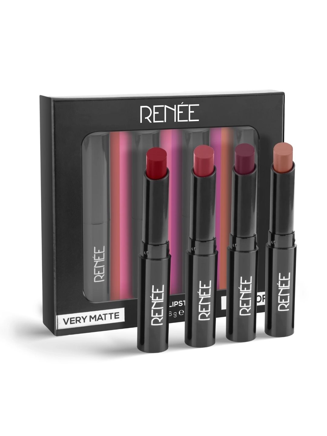 

Renee Set Of 4 Very Matte Long-Lasting Velvet Smooth Finish Lipsticks - 1.6g Each, Pink