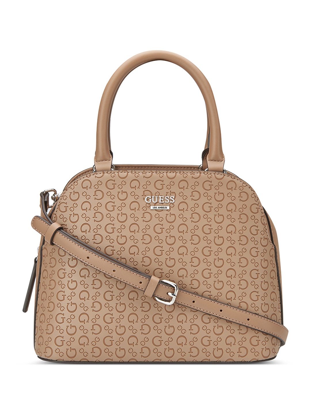 

GUESS Women Band Logo Printed Structured Satchel Bag, Taupe