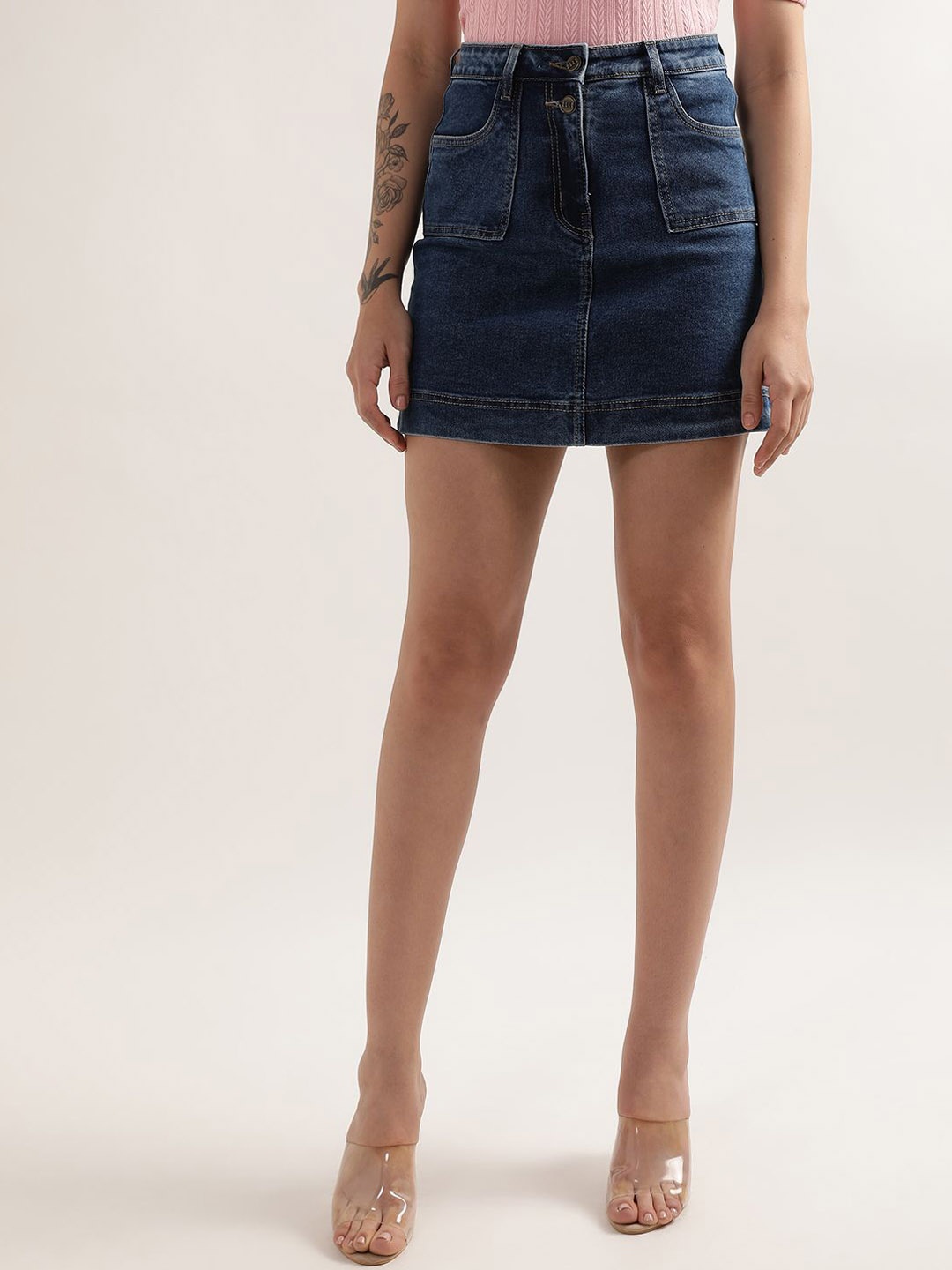 

ELLE Women Mid-Rise Pencil Mini Skirts, Blue
