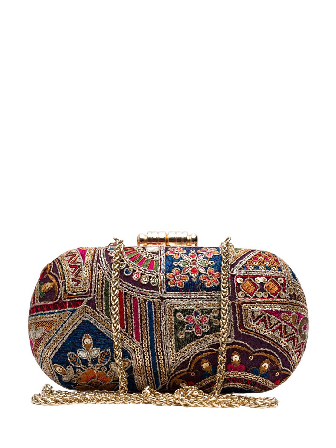 

Vdesi Floral Embroidered Box Clutch, Blue