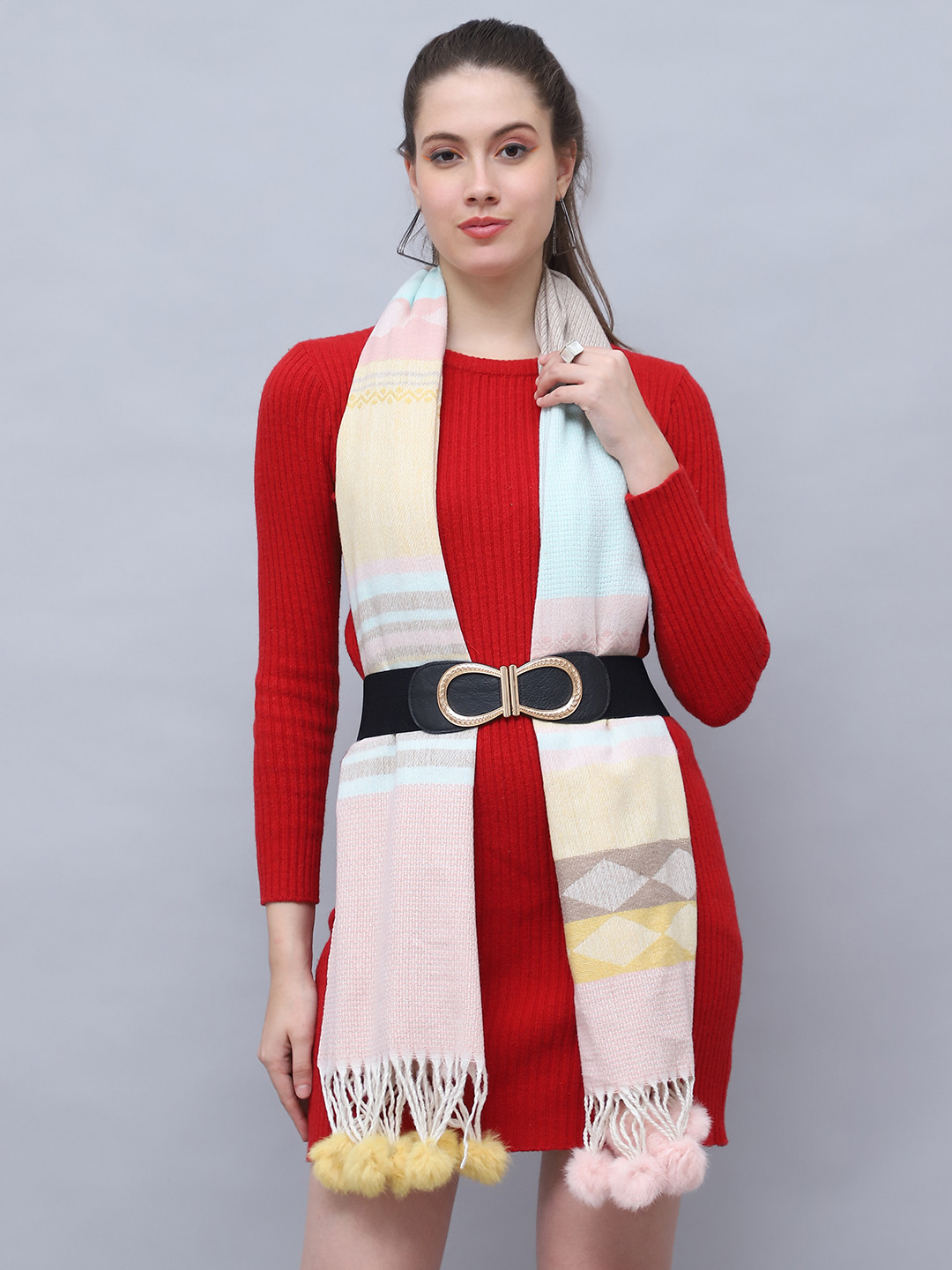 

ELLIS Women Striped Acrylic Stoles, White