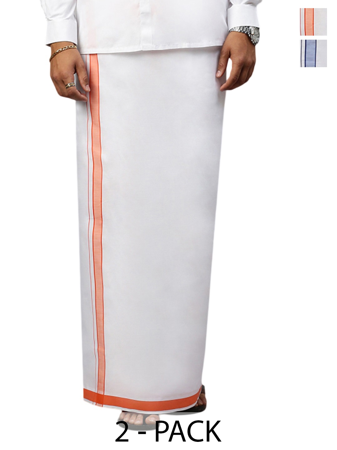

Ramraj Pack of 2 Men Solid Dhotis With Border, White
