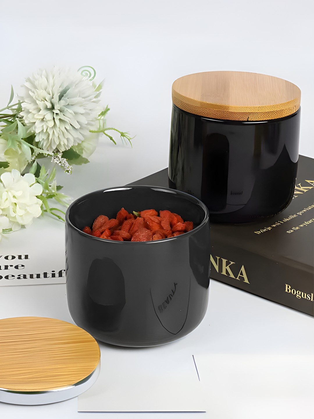 

UMAI Black 2 Pieces Ceramic Canister Container 260ml