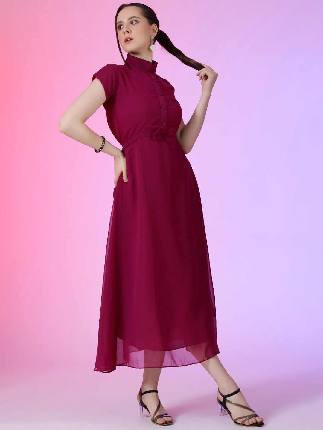 

Krunal Raiyani Women Fit & Flare Midi Dress, Magenta
