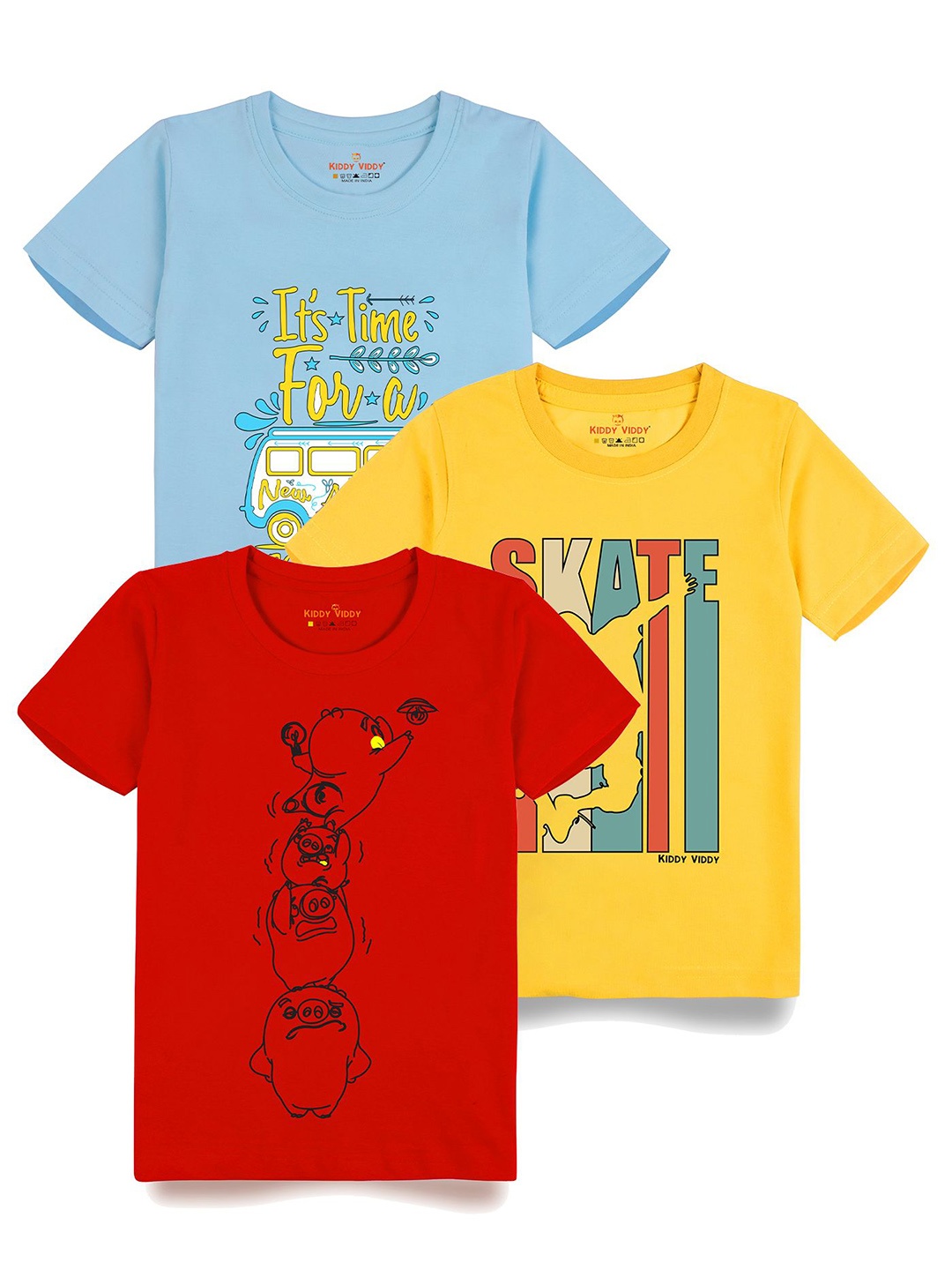

AUSK Boys Pack Of 3 Graphic Printed Round Neck Cotton T-shirts, Red