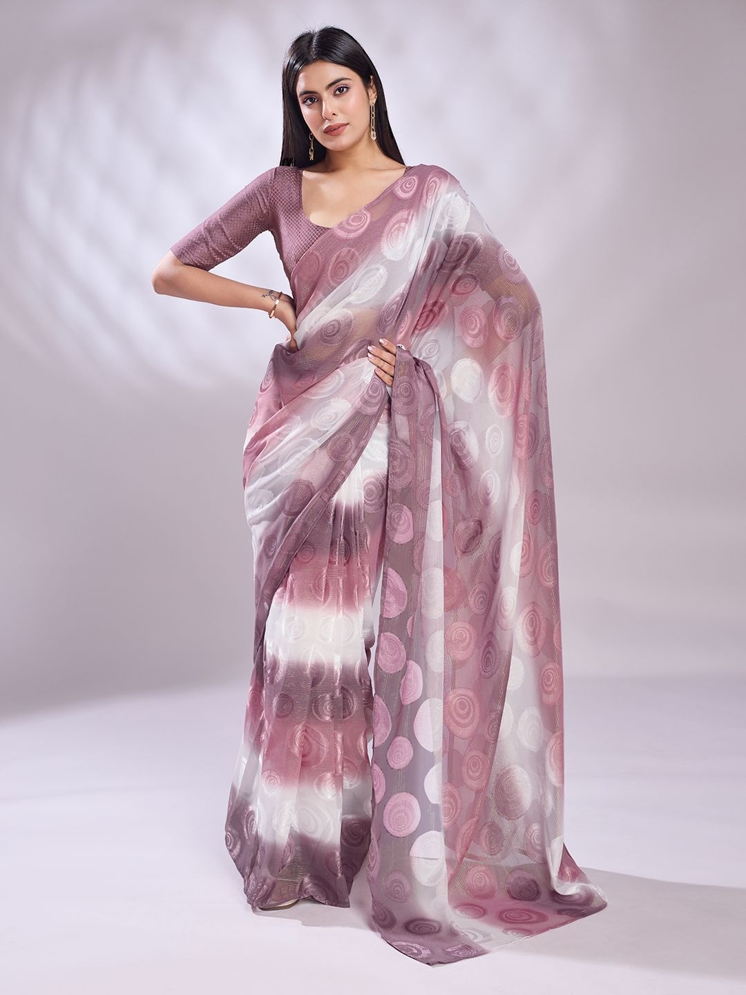 

Rekha Maniyar Tie and Dye Woven Design Ready to Wear Banarasi Saree, Pink