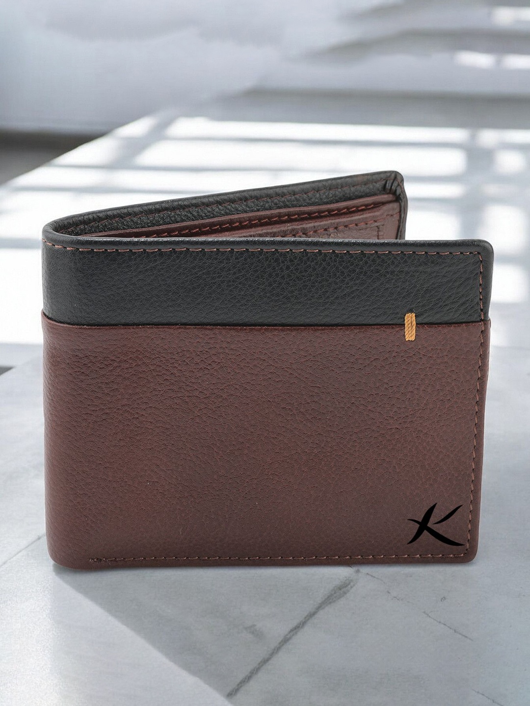

Kastner Men Textured Cut Work Leather Two Fold Wallet, Brown