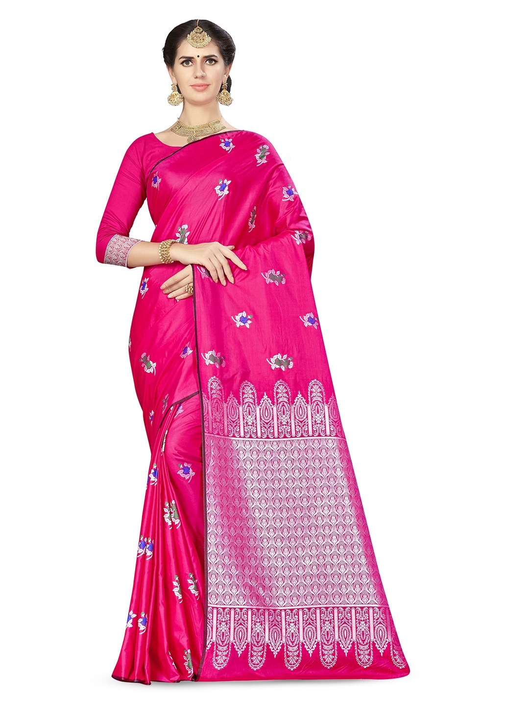 

Maroosh Ethnic Motifs Woven Design Zari Banarasi Saree, Pink