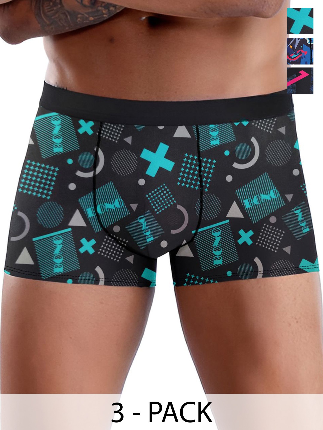 

DISPENSER Men Pack Of 3 Printed Trunks V8-C2-C4-C5-M, Blue