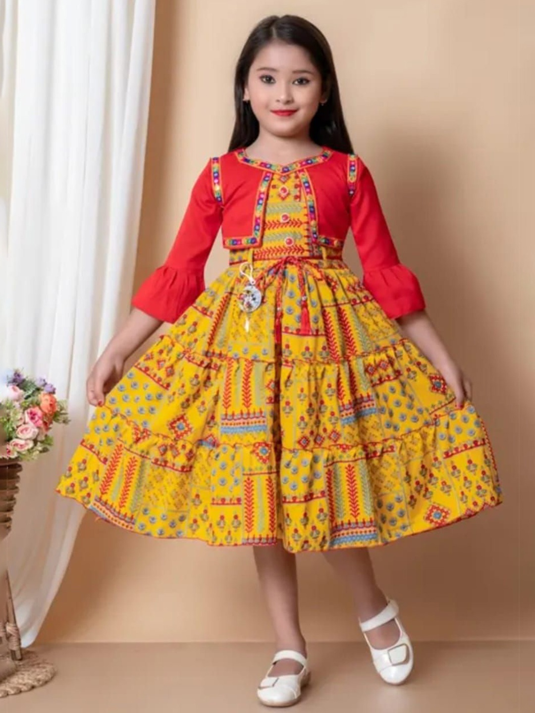 

BAESD Girls Abstract Print Fit & Flare Dress, Yellow