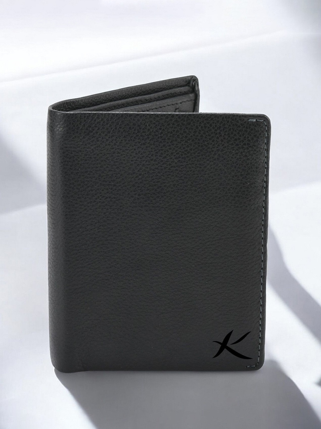 

Kastner Men Textured Cut Work Leather Two Fold Wallet, Black