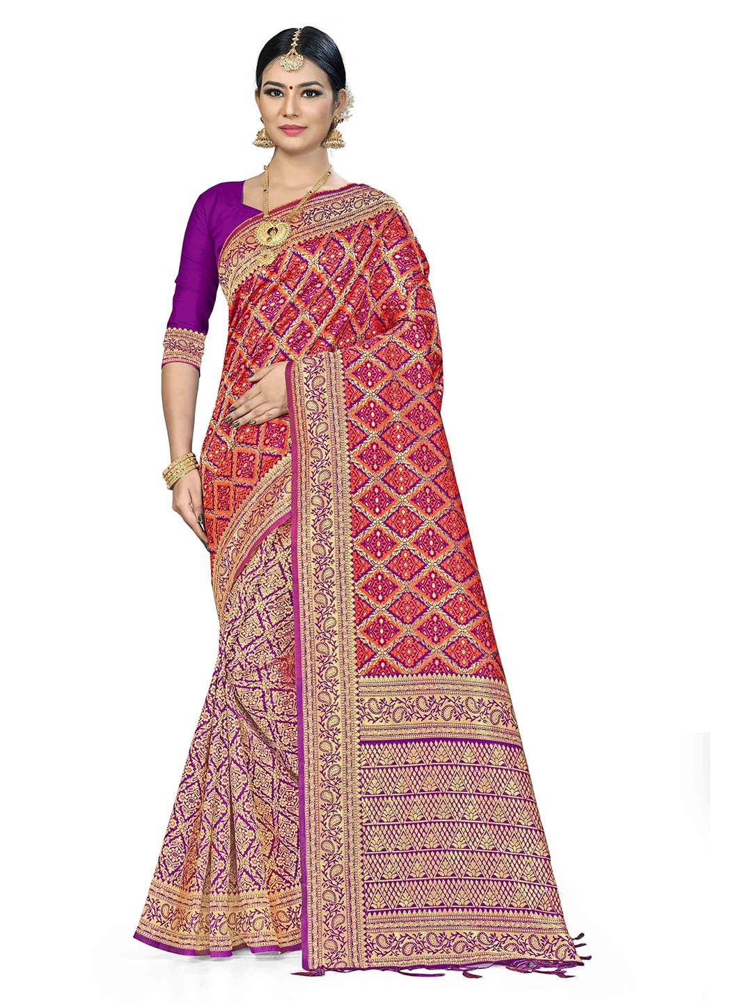 

Maroosh Women Ethnic Motifs Zari Banarasi Saree, Orange