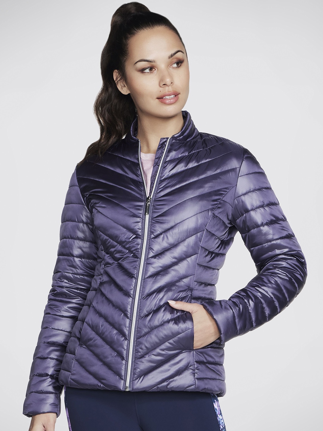

Skechers Women Goshield Shine Water Resistant Long Sleeves Puffer Jacket Jackets, Purple