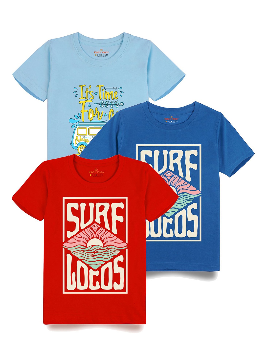 

AUSK Boys Pack Of 3 Graphic Printed Round Neck Cotton T-shirts, Blue