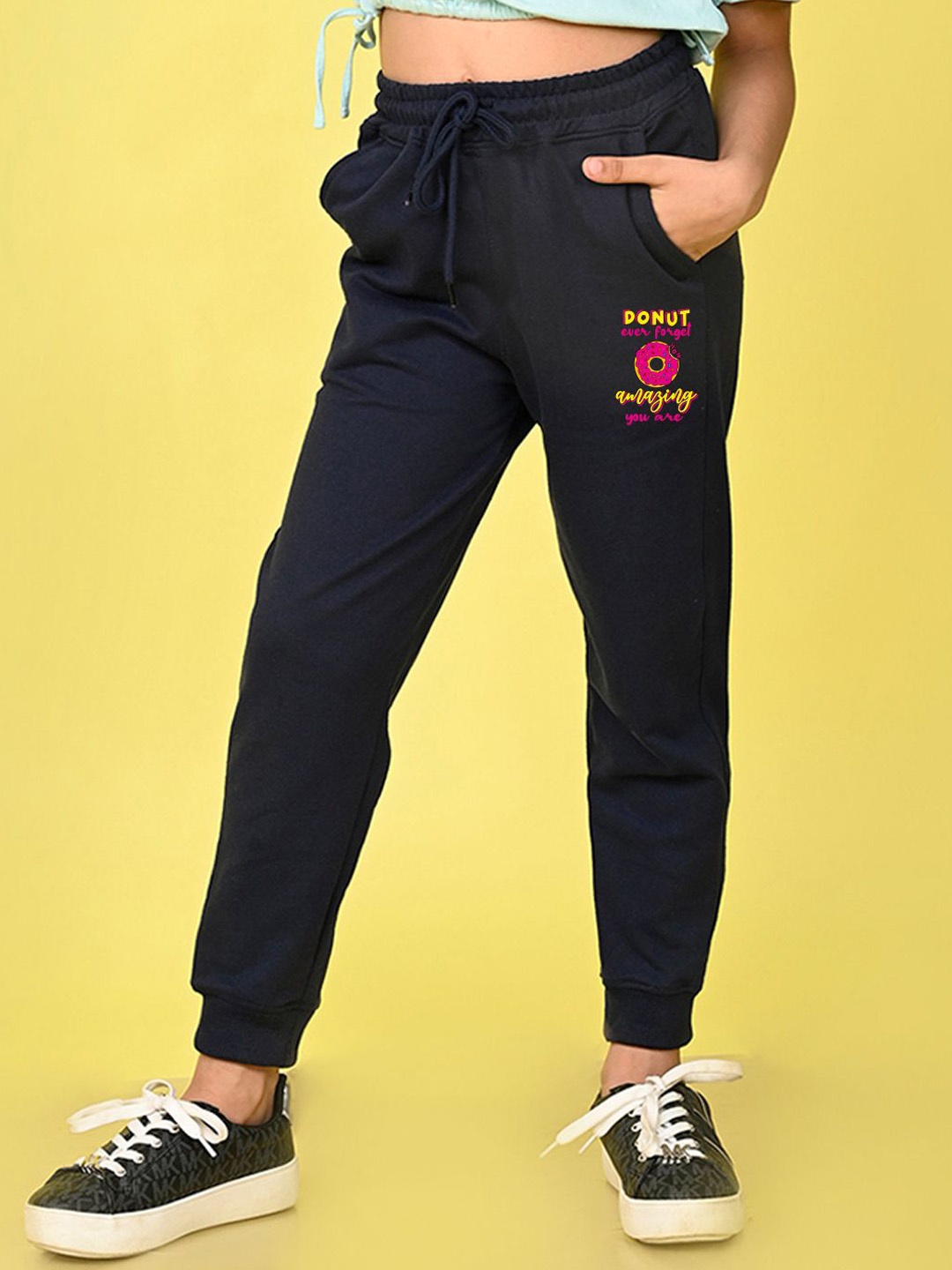 

NUSYL Girls Mid Rise Joggers, Navy blue