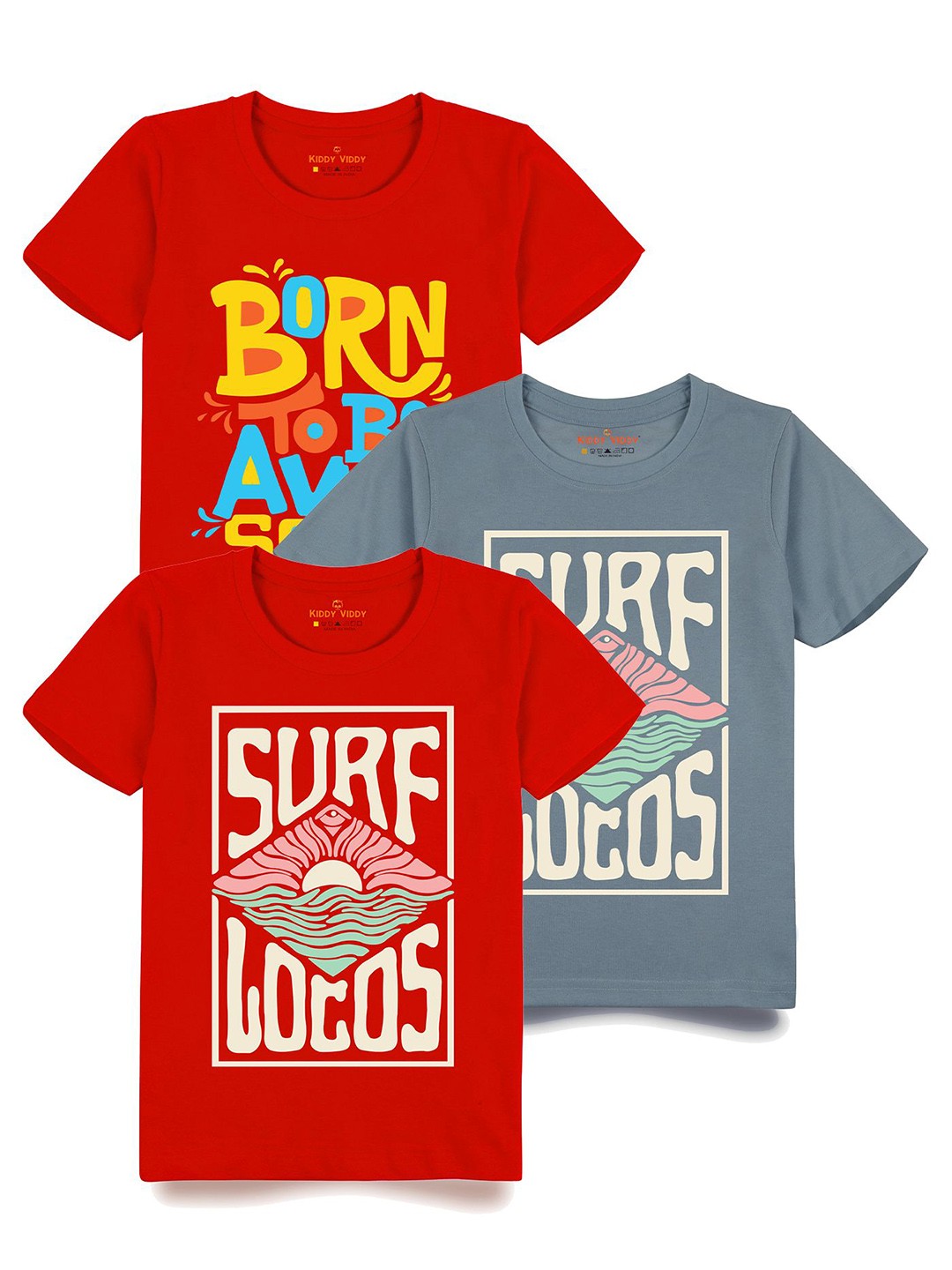 

AUSK Boys Pack Of 3 Graphic Printed Round Neck Cotton T-shirts, Red