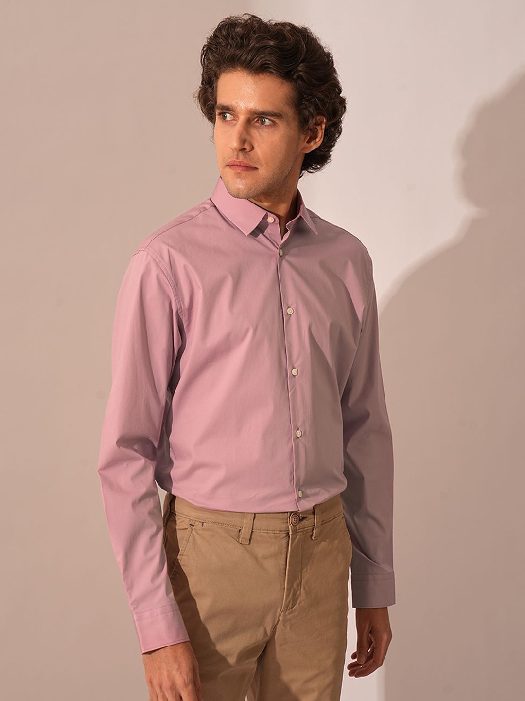 

SELECTED Men Spread Collar Solid Cotton Casual Shirt, Purple