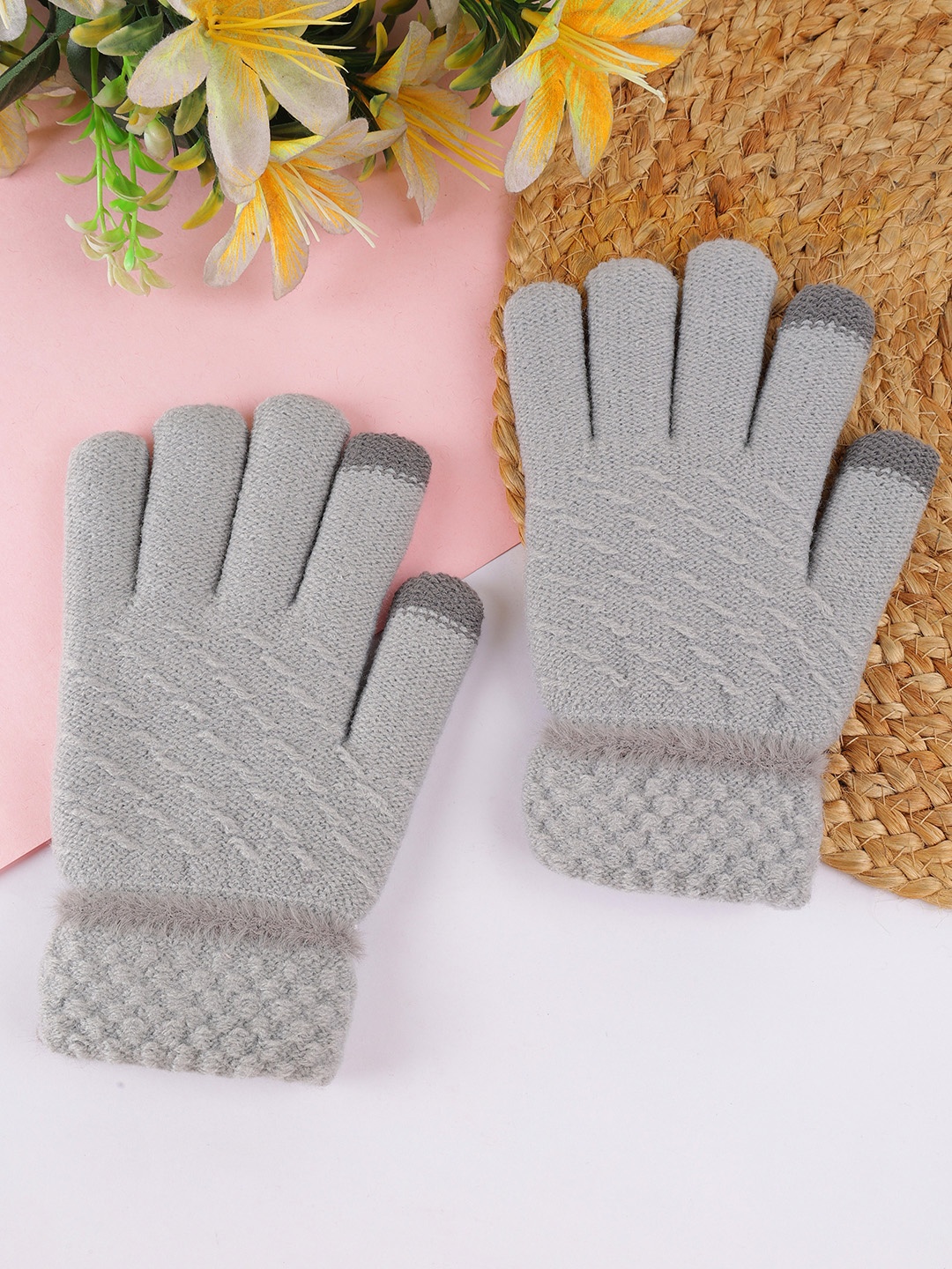 

ELLIS Unisex Patterned Acrylic Touchscreen Gloves, Grey