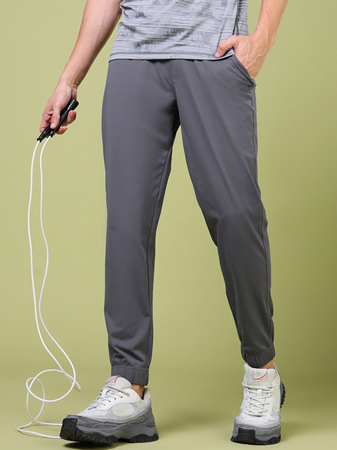 

Technosport Solid Relaxed Fit Sports Joggers with ELASTO PLUS, Grey