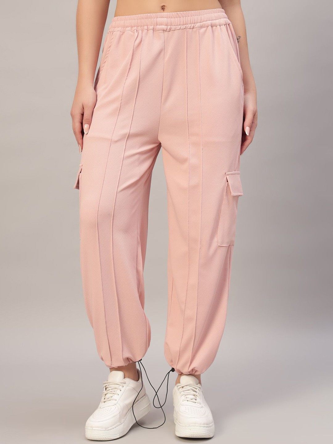 

The Roadster Lifestyle Co Women Tapered-Fit Mid-Rise Joggers Trousers, Pink